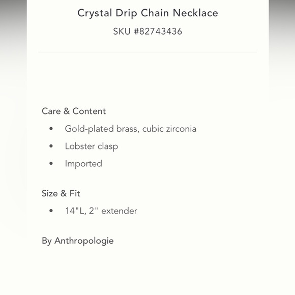 ✨ NWOT Anthropologie Crystal Drip Chain Necklace - Picture 5 of 5